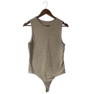 Nuuds Tank Top Bodysuit Thong Cream Tan Beige Body Suit High Neck Fun Size Large